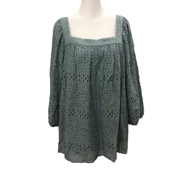 LC Lauren Conrad Tops - LAUREN Conrad square neck 3/4 sleeve light aqua eyelet pullover top   Size 2X